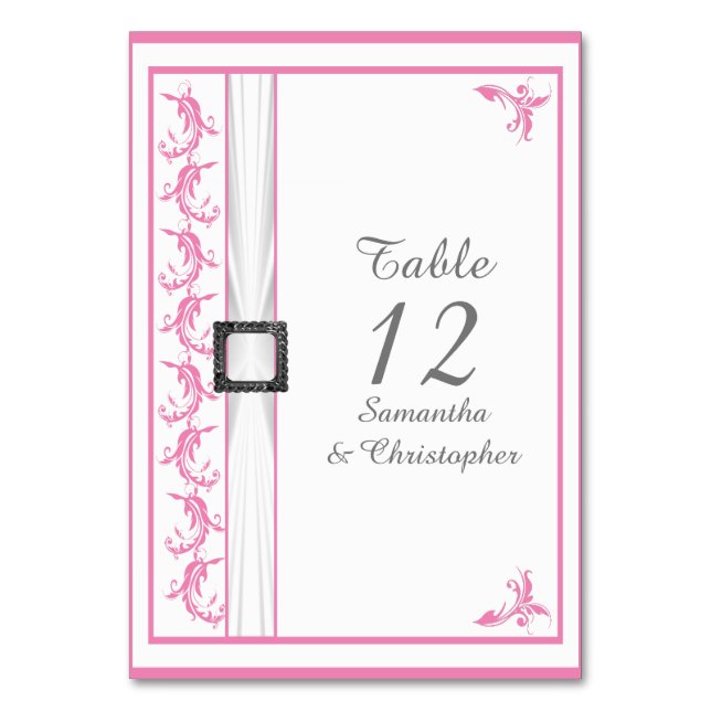 Tarjeta De Mesa Boda de encaje blanco adamascado rosa pálido (Anverso)