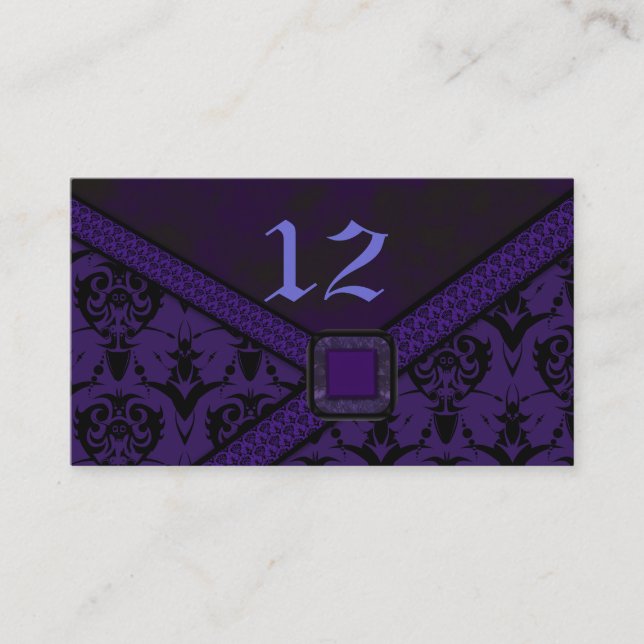 Tarjeta De Mesa Boda de encaje gótico morado y negro (Anverso)