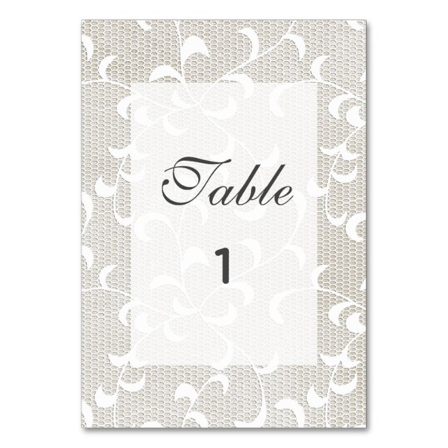 Tarjeta De Mesa Boda de encaje y marfil blanco (Anverso)