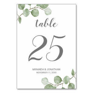 Tarjeta De Mesa Boda de energía ecológica de color de agua Eucalyp