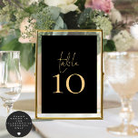 Tarjeta De Mesa Boda de escritura de oro negro de clase<br><div class="desc">La tabla Boda de guiones dorados negros con clase se establece en un guión de estilo manuscrito y su número de tabla debajo. Personaliza fácilmente el número. El mismo diseño está en el otro lado y se actualizará simultáneamente a medida que realice el cambio al número. Añada a su carrito...</div>