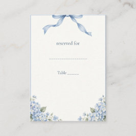 Tarjeta De Mesa Boda de escritura en Hydrangea azul polvoriento