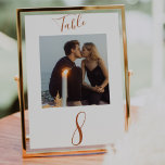 Tarjeta De Mesa Boda de escritura manuscrita de óxido<br><div class="desc">Un guión moderno y elegante de caligrafía escrita a mano en un color rojizo con foto hace de esto una excelente adición y mantenimiento a su mesa boda. Fácilmente personaliza con tu foto y número(s) de elección.</div>