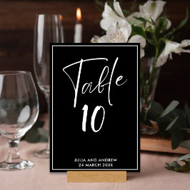 Tarjeta De Mesa Boda de escritura Minimalista moderna en blanco y 
