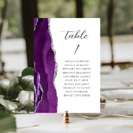 Tarjeta De Mesa Boda de escritura moderna Agate Purple Silver