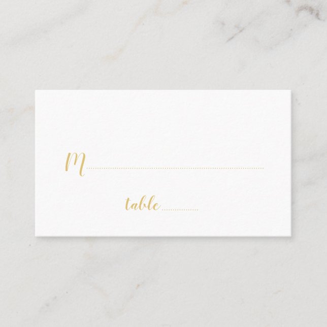 Tarjeta De Mesa Boda de escritura moderna en blanco y oro (Anverso)