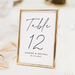Tarjeta De Mesa Boda de escritura negra Minimalista moderna<br><div class="desc">Tarjetas simples y modernas de números de tabla boda con "Table" mostradas en un guión negro escrito a mano con fondo blanco (o un color de su elección). Para solicitar las tarjetas de tabla en blanco y negro: agregue su nombre, fecha de boda y número de tabla. Cada número debe...</div>