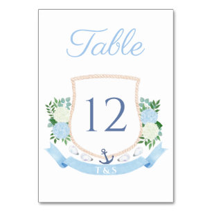 Tarjeta De Mesa Boda de Escudo de acuarela de monograma costero
