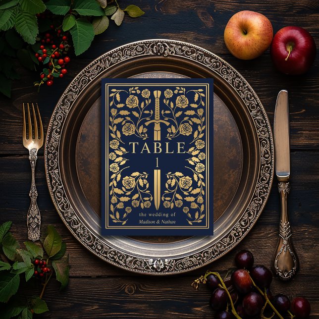 Tarjeta De Mesa Boda de espadas medievales azul (Subido por el creador)
