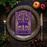 Tarjeta De Mesa Boda de espadas medievales Purple Royal<br><div class="desc">Celebre su día especial con este diseño de Boda de espadas medievales. El diseño de la parte trasera de la invitación NO es un verdadero Relieve metalizado de oro. Los elementos se imprimen exactamente como aparecen en la pantalla cuando se agregan al carrito, por lo que se personaliza y se...</div>