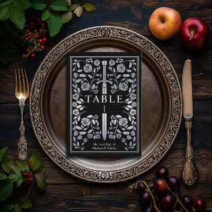 Tarjeta De Mesa Boda de espadas medievales Royal Black Silver