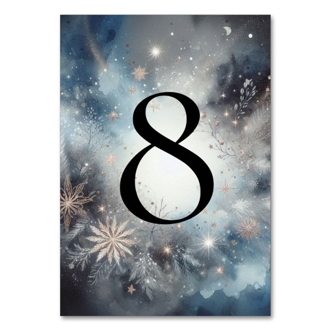 Tarjeta De Mesa Boda de espuma de invierno celestial de medianoche (Anverso)