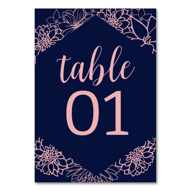 Tarjeta De Mesa Boda de esquema floral rosa (Anverso)