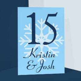 Tarjeta De Mesa Boda de esquiadores de copos de nieve hielo-azul