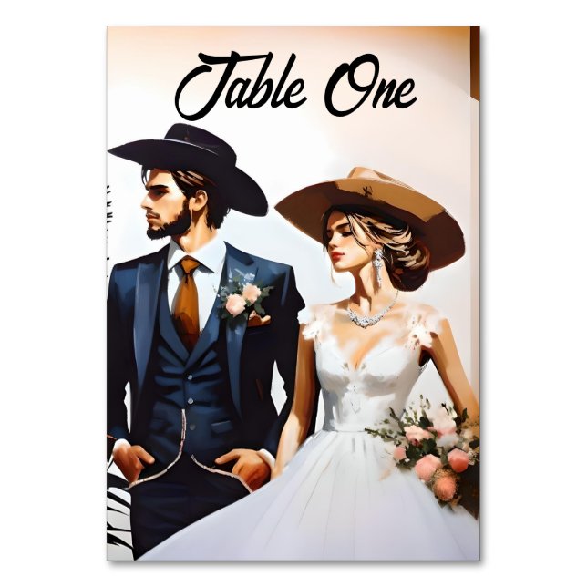 Tarjeta De Mesa Boda de estilo occidental de vaquero y vaquera mod (Anverso)