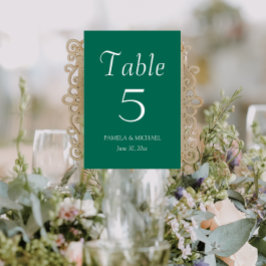 Tarjeta De Mesa Boda de estilo sencillo verde esmeralda