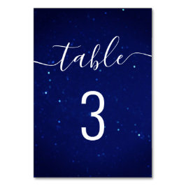 Tarjeta De Mesa Boda de estrellas de noche de azul marino. Caligra