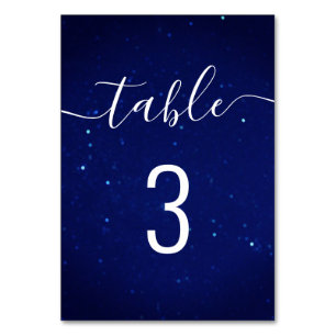 Tarjeta De Mesa Boda de estrellas de noche de azul marino. Caligra