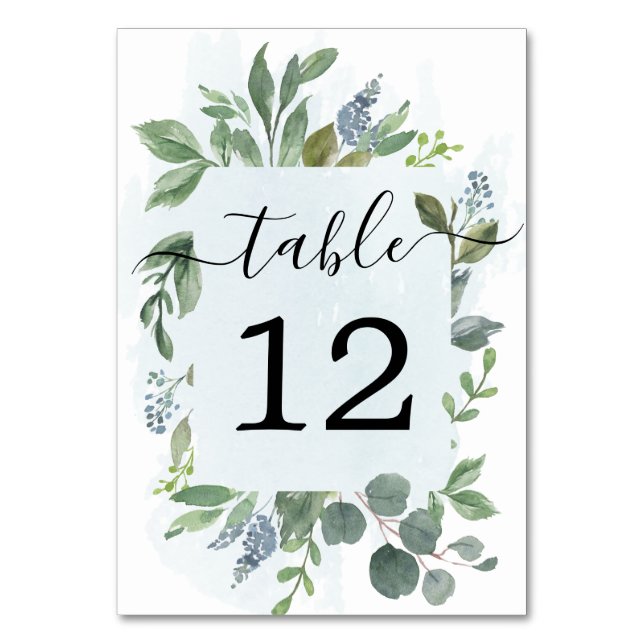 Tarjeta De Mesa Boda de eucalipto azul turbio (Anverso)
