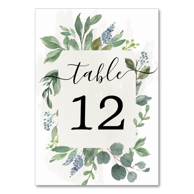Tarjeta De Mesa Boda de eucalipto azul turbio (Anverso)