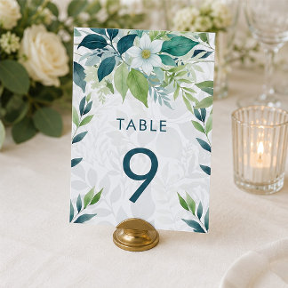 Tarjeta De Mesa Boda de eucalipto con follaje marfil verde salvia
