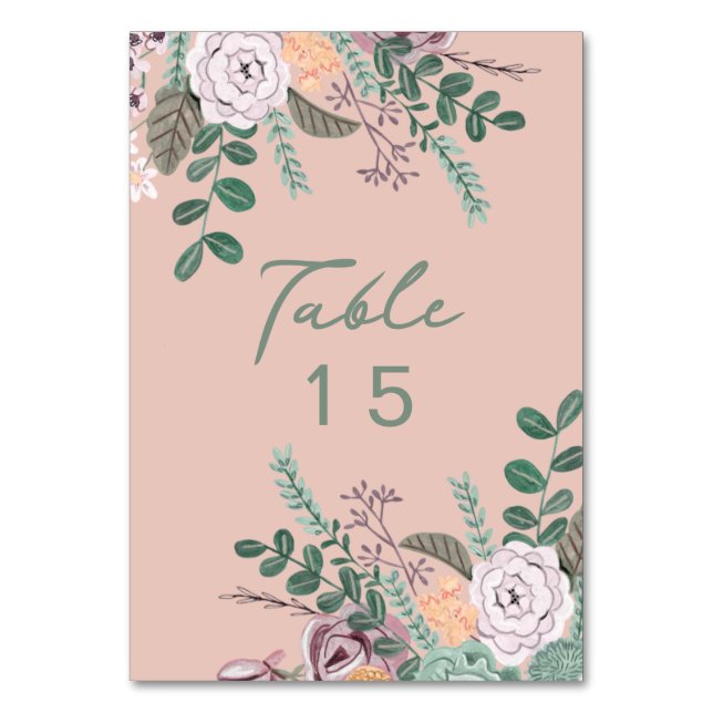 Tarjeta De Mesa Boda de eucalipto rosa floral (Anverso)