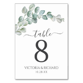 Tarjeta De Mesa Boda de eucalipto verde acuarela rústica