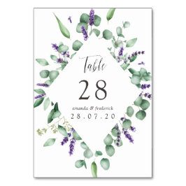 Tarjeta De Mesa Boda de eucalipto y lavanda en acuarela con vegeta