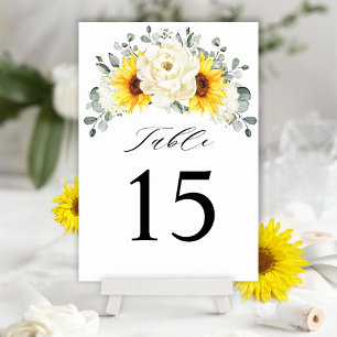 Tarjeta De Mesa Boda de Eucaliptos Florales de Marfil de Sunflower