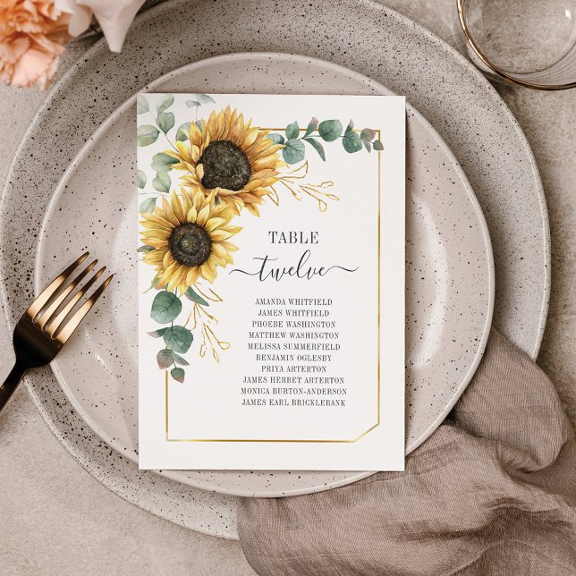 Tarjeta De Mesa Boda de Eucalyptus con girasol Número de tabla 12 (Subido por el creador)