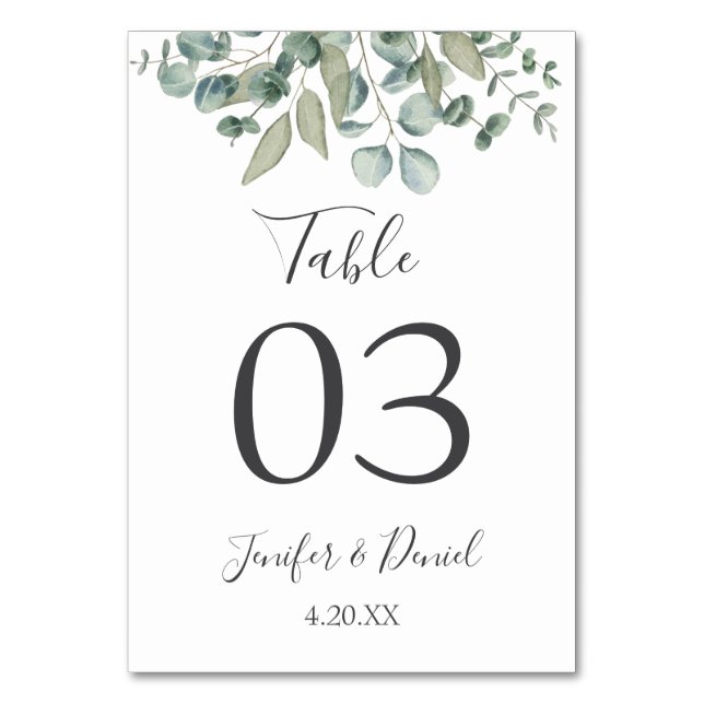 Tarjeta De Mesa Boda de Eucalyptus Greenery (Anverso)