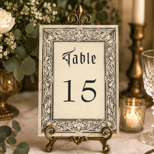 Tarjeta De Mesa Boda de fantasía medieval negra vintage grabado