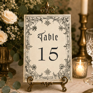 Tarjeta De Mesa Boda de fantasía negra medieval vintage grabado