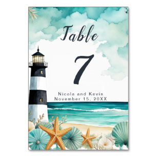 Tarjeta De Mesa Boda de faro náutico