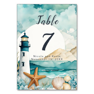Tarjeta De Mesa Boda de faro náutico