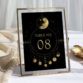 Tarjeta De Mesa Boda de Fases Celestiales de la Luna de Oro Negro