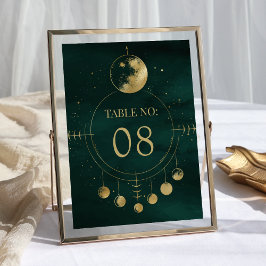 Tarjeta De Mesa Boda de Fases de la Luna de Oro Esmeralda Celeste