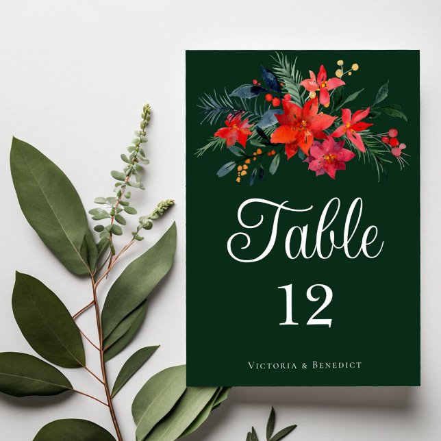 Tarjeta De Mesa Boda de feriado floral de Poinsettia verde moda (Subido por el creador)