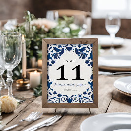 Tarjeta De Mesa Boda de Fiesta Elegante de Floral Azul Otomí