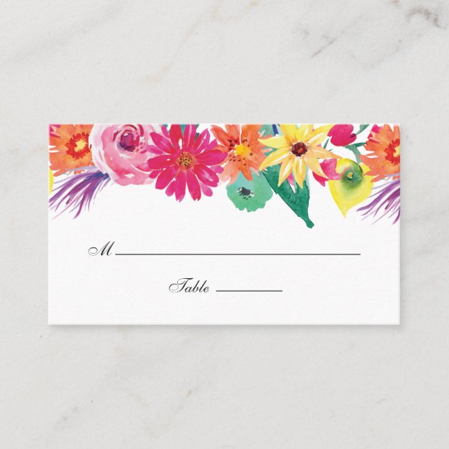 Tarjeta De Mesa Boda de Fiesta floral acuarela (Anverso)