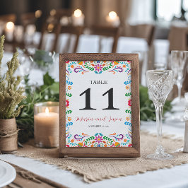 Tarjeta De Mesa Boda de Fiesta Floral de Colorido Mexicano