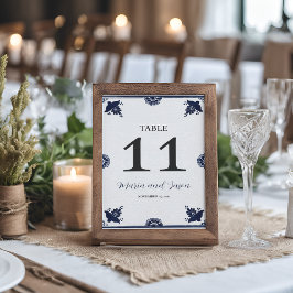 Tarjeta De Mesa Boda de Fiesta Sencillo Floral Azul Mexicano