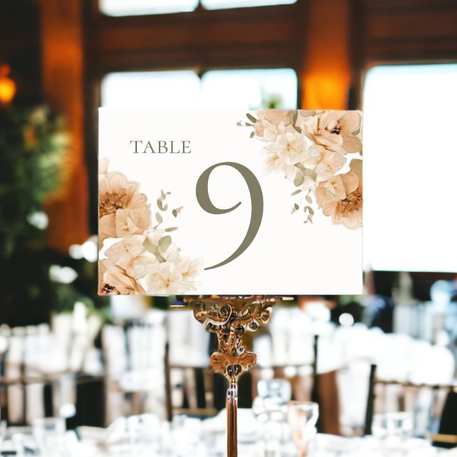 Tarjeta De Mesa Boda de flor de bolas verdes silenciadas (Muted Green Peach Flower Wedding Table Numbers from Ricaso)