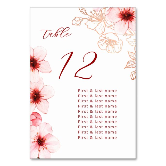 Tarjeta De Mesa Boda de Flor de Cerezo (Anverso)