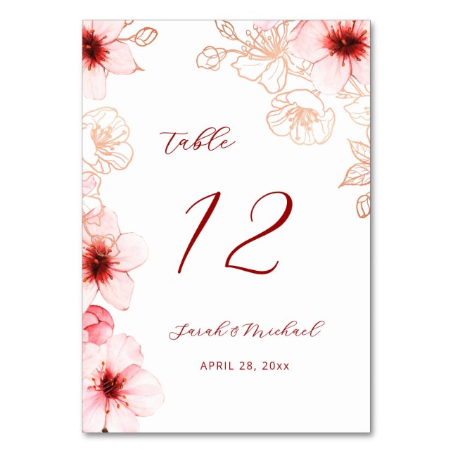 Tarjeta De Mesa Boda de Flor de Cerezo (Anverso)