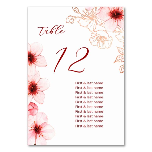 Tarjeta De Mesa Boda de Flor de Cerezo (Anverso)