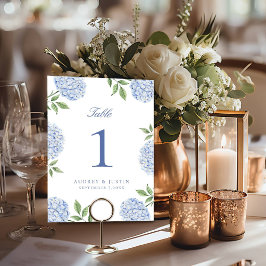 Tarjeta De Mesa Boda de Flor de Hortensia Azul Clásica