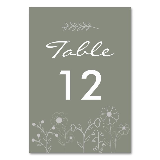 Tarjeta De Mesa Boda de Flor Silvestre Boho Botanical Sage Green (Anverso)