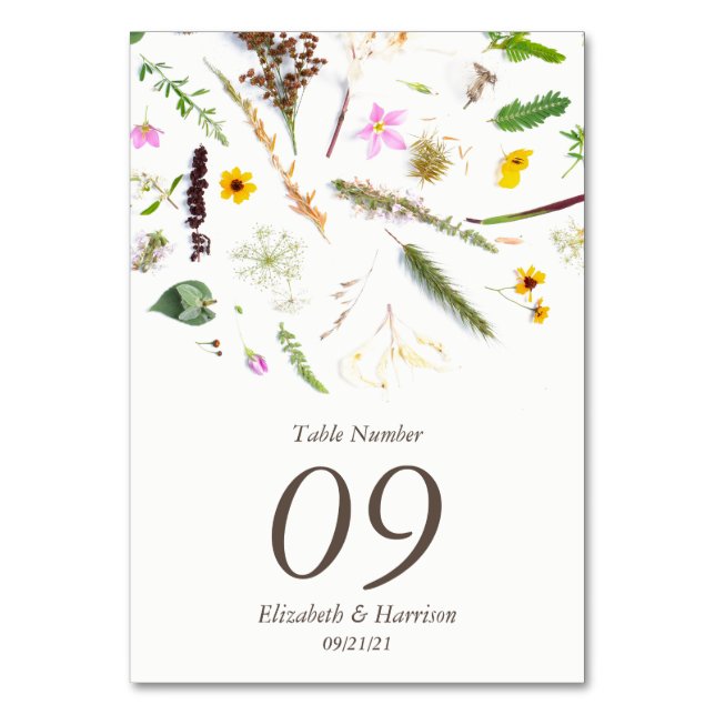 Tarjeta De Mesa Boda de Flor Silvestre Botánica Sencilla (Anverso)