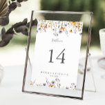 Tarjeta De Mesa Boda de Flor Silvestre Elegante del Sol de Otoño<br><div class="desc">El elegante número de mesa de este boda de flores silvestres del otoño es perfecto para un boda rústico. El diseño se compone de múltiples acuarelas moradas, violetas, flores amarillas, borgoñas y follaje verde oliva bellamente agrupados en ramos. Este es un número de tabla de doble cara. Agregue cada número...</div>